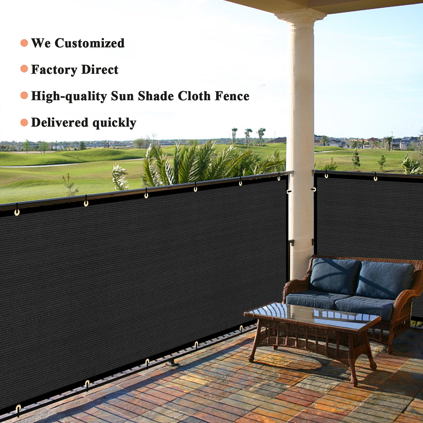 Custom Size Privacy Fence Screen 90% Blockage Fence Cover Windscreen Heavy Duty 170 GSM for Patio,Yard Backyard, Balcony, Pool Deck and Outdoor Spaces Black (We Make Custom Size)