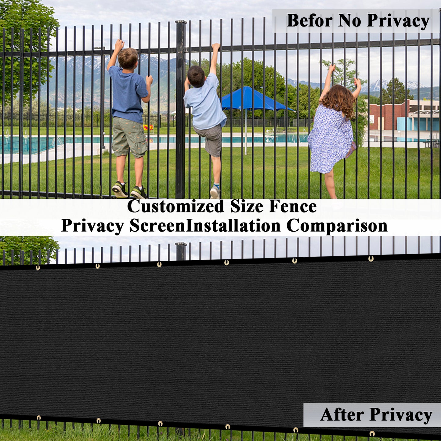 Custom Size Privacy Fence Screen 90% Blockage Fence Cover Windscreen Heavy Duty 170 GSM for Patio,Yard Backyard, Balcony, Pool Deck and Outdoor Spaces Black (We Make Custom Size)