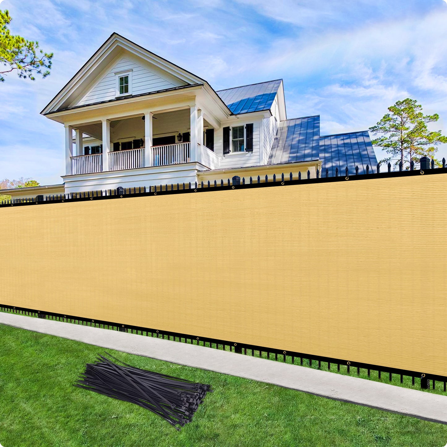 Custom Size Privacy Fence Screen 90% Blockage Fence Cover Windscreen Heavy Duty 170 GSM for Patio,Yard Backyard, Balcony, Pool Deck and Outdoor Spaces Sand (We Make Custom Size)