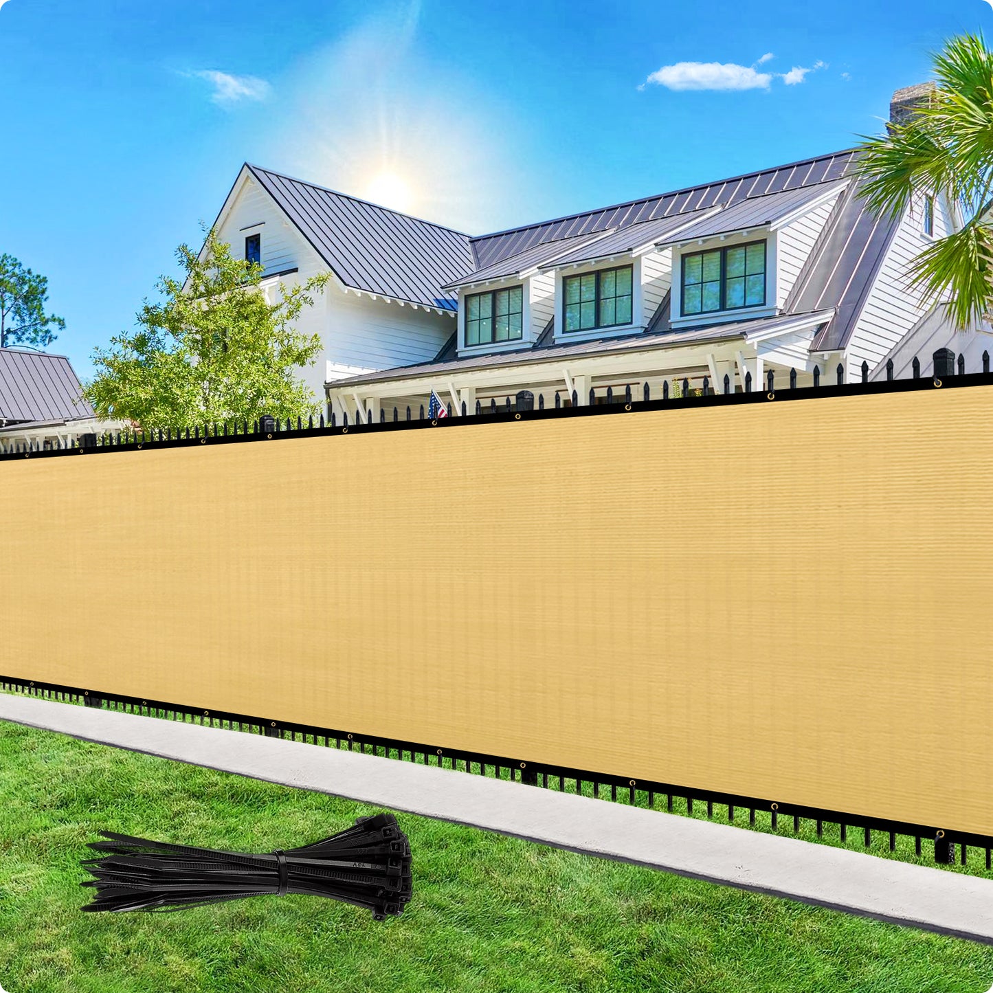 Custom Size Privacy Fence Screen 90% Blockage Fence Cover Windscreen Heavy Duty 170 GSM for Patio,Yard Backyard, Balcony, Pool Deck and Outdoor Spaces Sand (We Make Custom Size)