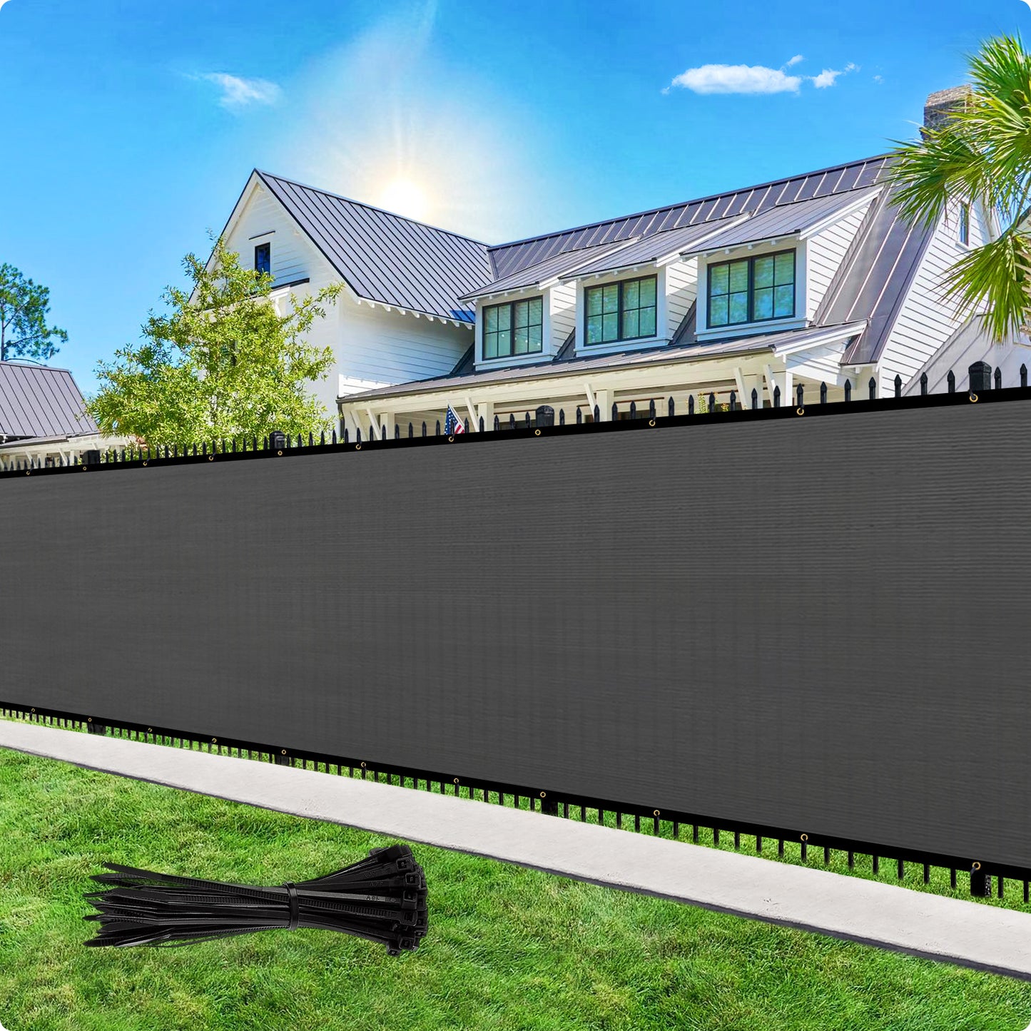 Custom Size Privacy Fence Screen 90% Blockage Fence Cover Windscreen Heavy Duty 170 GSM for Patio,Yard Backyard, Balcony, Pool Deck and Outdoor Spaces Dark Gray (We Make Custom Size)