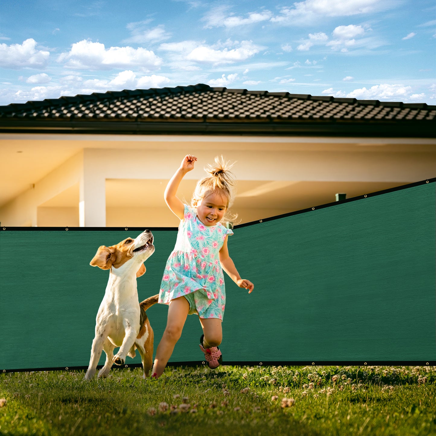 Privacy Fence Screen Dark Green Heavy Duty 220 GSM Windscreen Cover Fabric Shade Netting Mesh Cloth with Grommets 98% Blockage for Patio, Backyard, Pool Deck and Outdoor Spaces