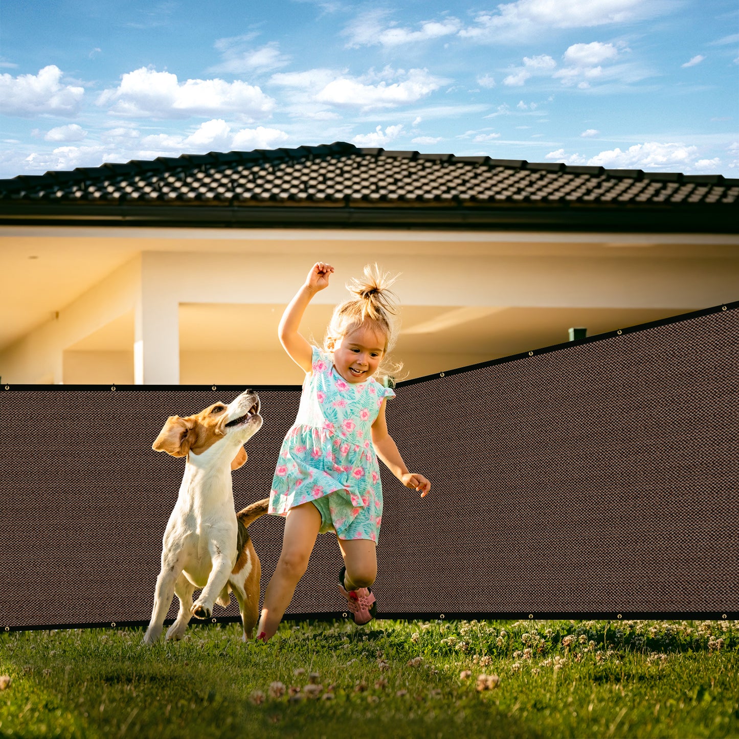 Privacy Fence Screen Brown Heavy Duty 220 GSM Windscreen Cover Fabric Shade Netting Mesh Cloth with Grommets 98% Blockage for Patio, Backyard, Pool Deck and Outdoor Spaces