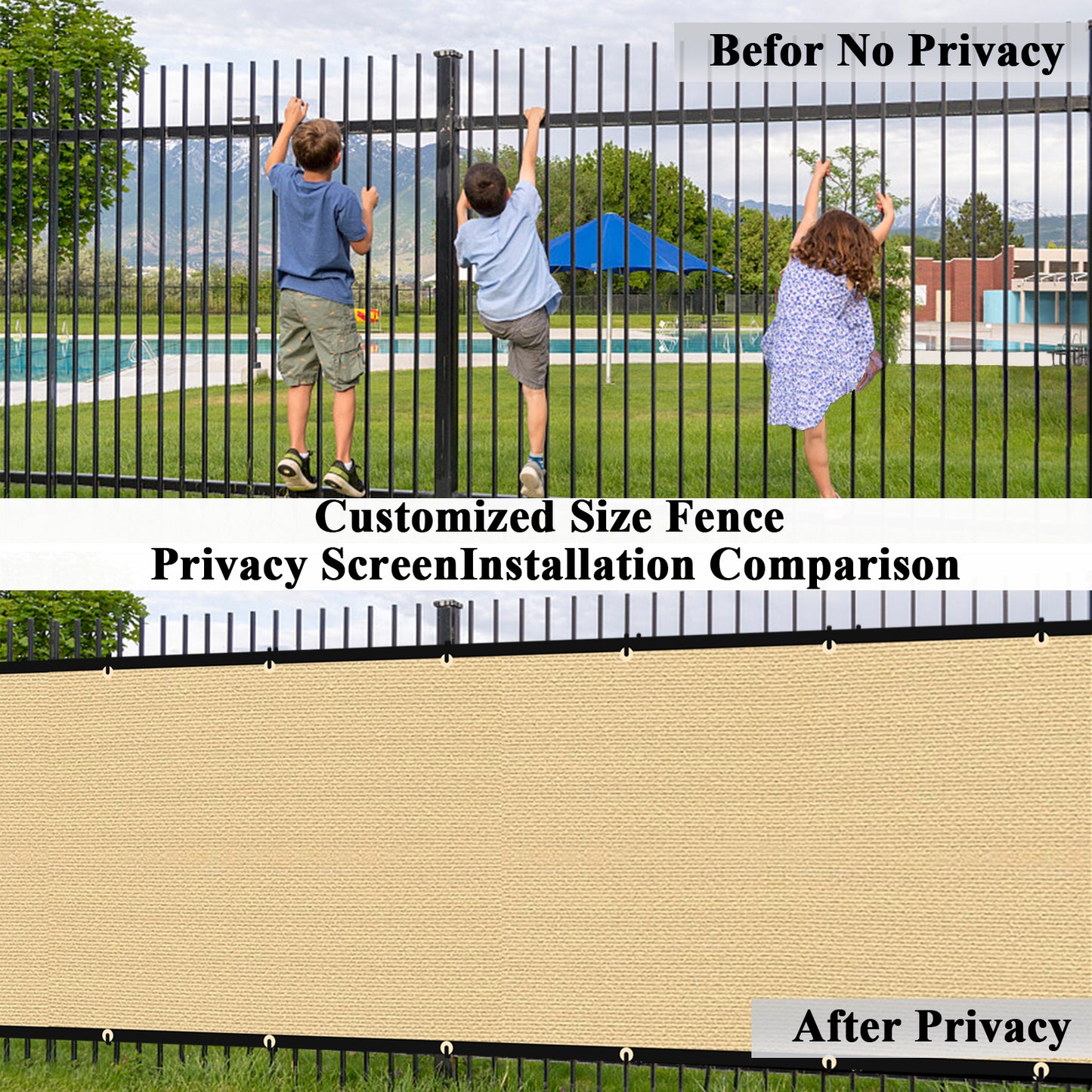 Custom Size Privacy Fence Screen 90% Blockage Fence Cover Windscreen Heavy Duty 170 GSM for Patio,Yard Backyard, Balcony, Pool Deck and Outdoor Spaces Sand (We Make Custom Size)