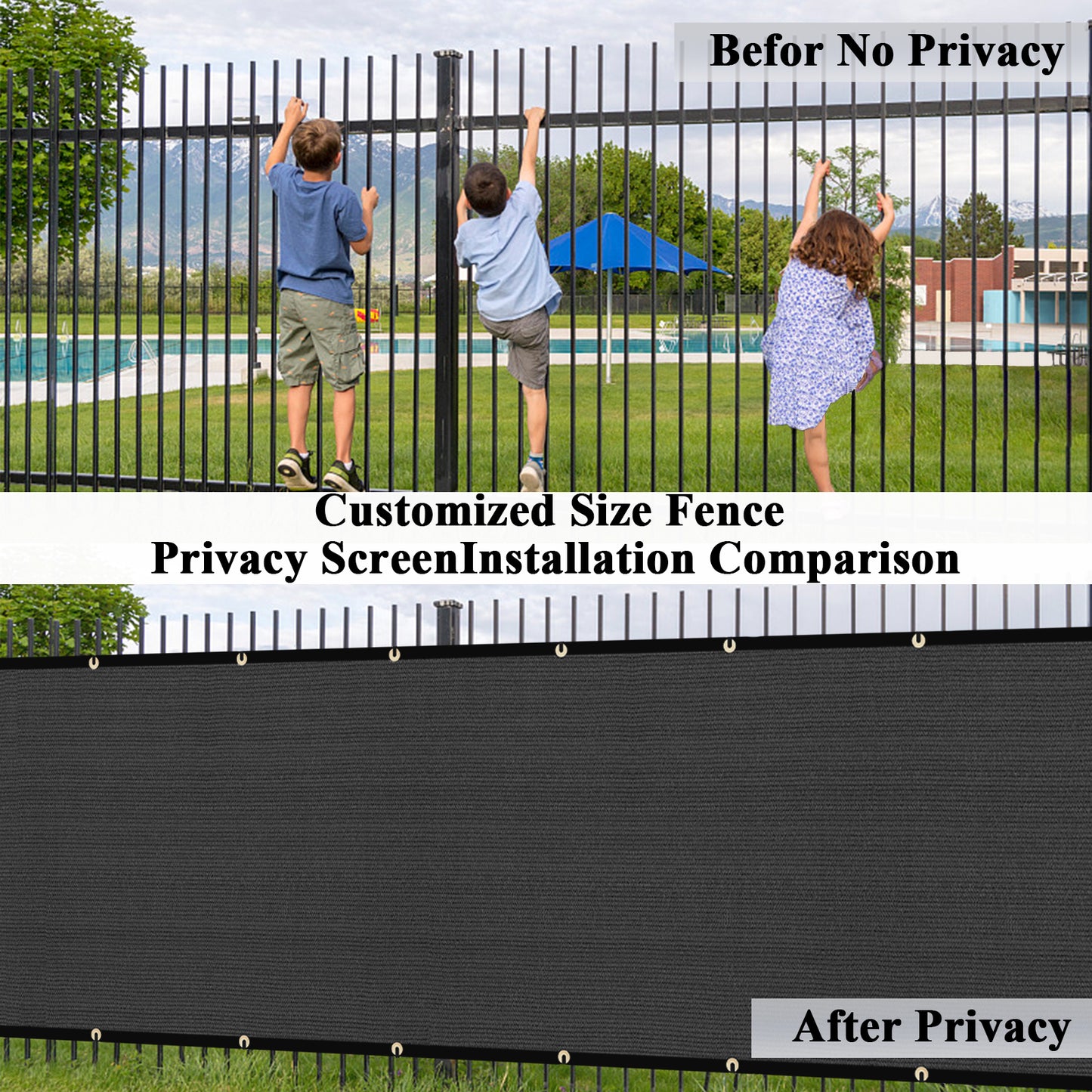 Custom Size Privacy Fence Screen 90% Blockage Fence Cover Windscreen Heavy Duty 170 GSM for Patio,Yard Backyard, Balcony, Pool Deck and Outdoor Spaces Dark Gray (We Make Custom Size)