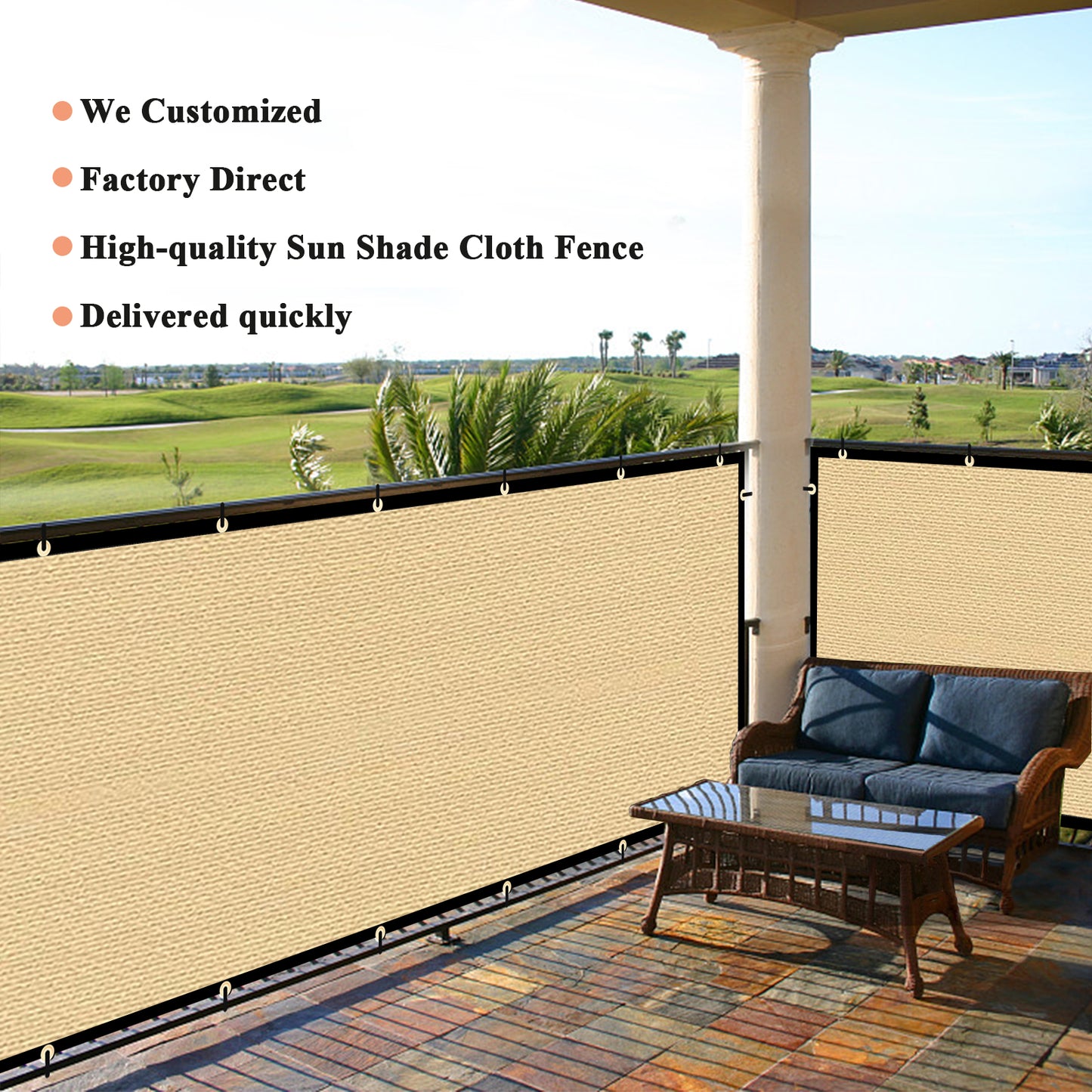 Custom Size Privacy Fence Screen 90% Blockage Fence Cover Windscreen Heavy Duty 170 GSM for Patio,Yard Backyard, Balcony, Pool Deck and Outdoor Spaces Sand (We Make Custom Size)