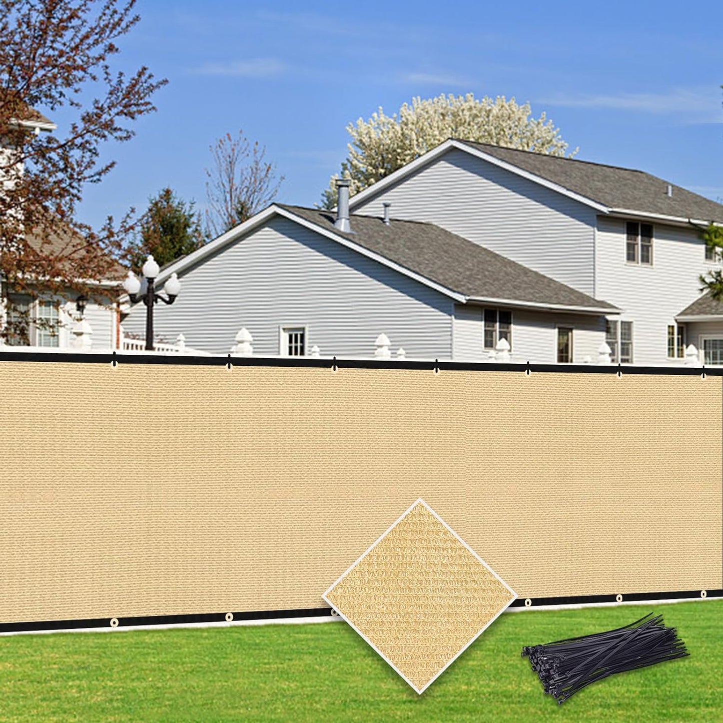 Custom Size Privacy Fence Screen 90% Blockage Fence Cover Windscreen Heavy Duty 170 GSM for Patio,Yard Backyard, Balcony, Pool Deck and Outdoor Spaces Sand (We Make Custom Size)