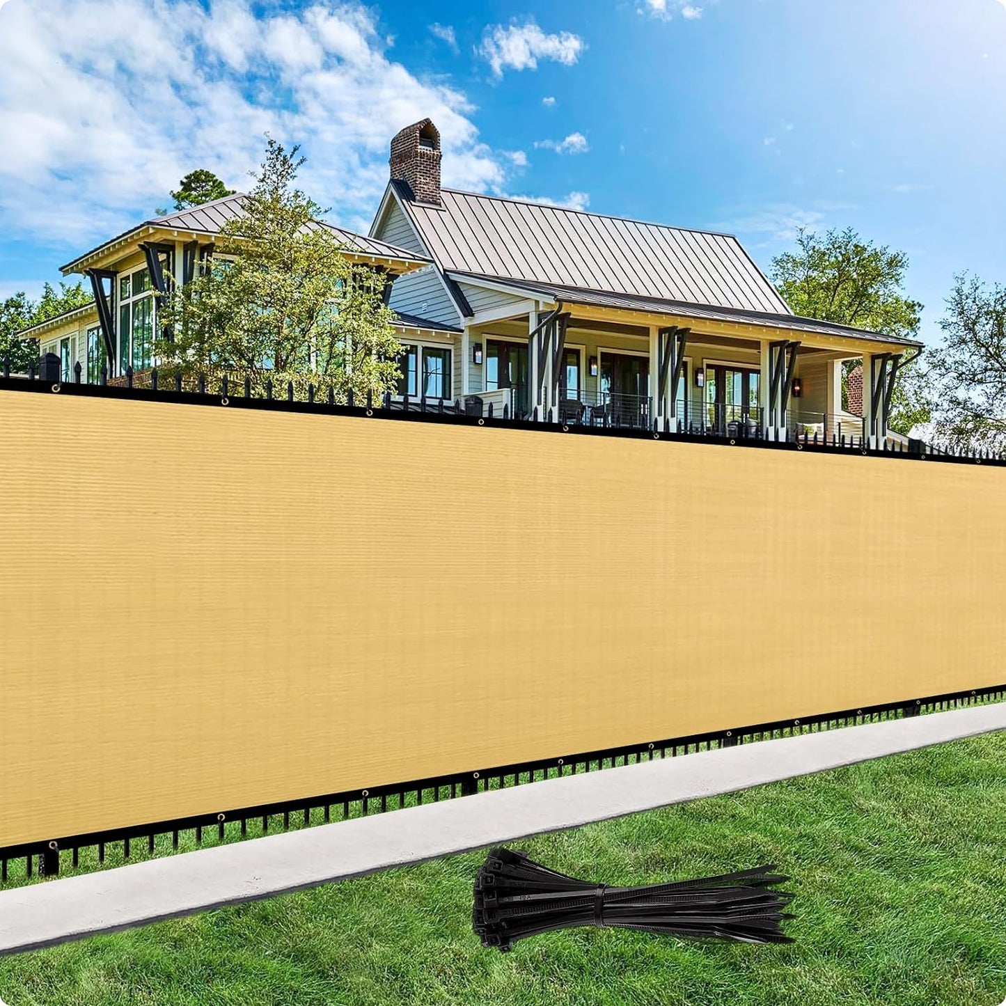 Custom Size Privacy Fence Screen 90% Blockage Fence Cover Windscreen Heavy Duty 170 GSM for Patio,Yard Backyard, Balcony, Pool Deck and Outdoor Spaces Sand (We Make Custom Size)