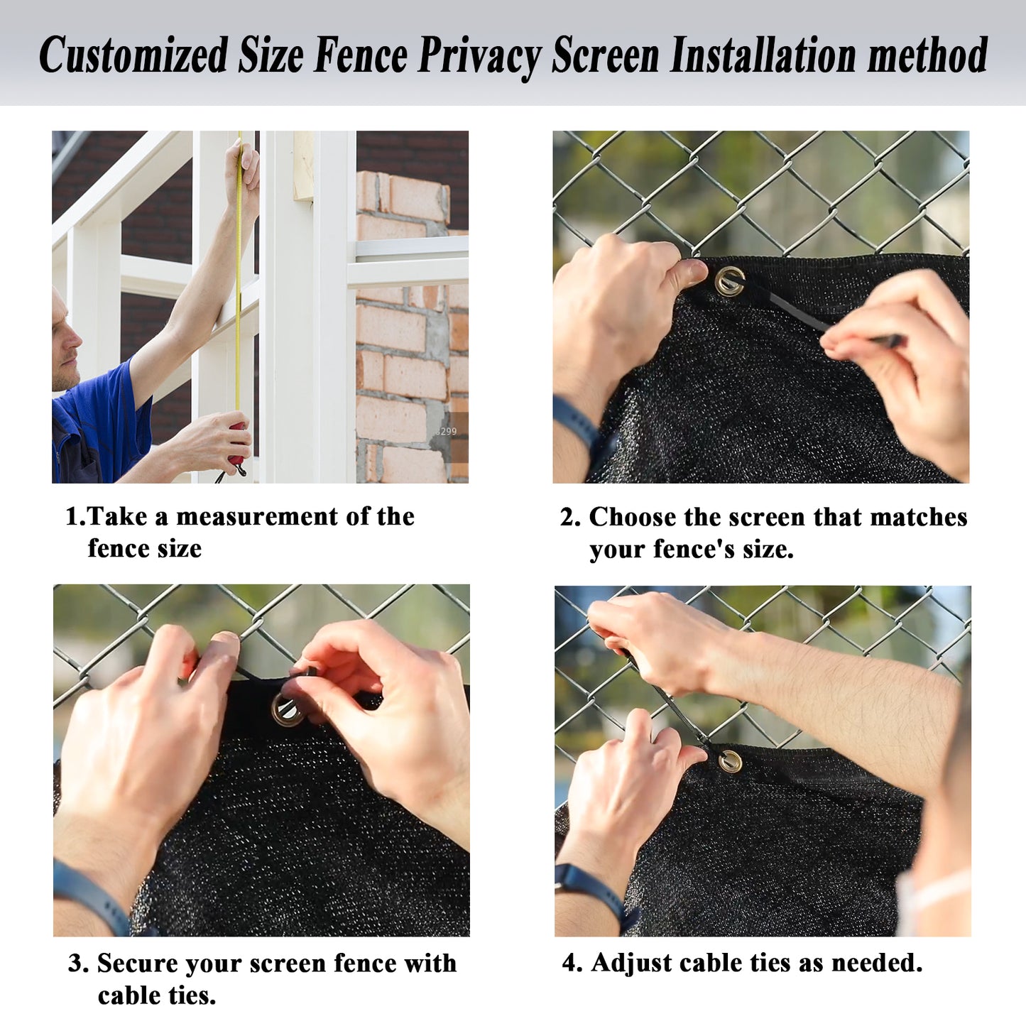 Custom Size Privacy Fence Screen 90% Blockage Fence Cover Windscreen Heavy Duty 170 GSM for Patio,Yard Backyard, Balcony, Pool Deck and Outdoor Spaces Black (We Make Custom Size)