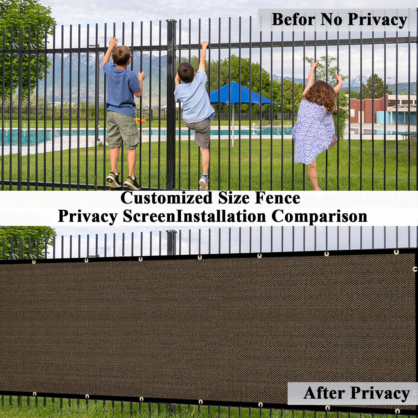 Custom Size Privacy Fence Screen 90% Blockage Fence Cover Windscreen Heavy Duty 170 GSM for Patio,Yard Backyard, Balcony, Pool Deck and Outdoor Spaces Brown (We Make Custom Size)