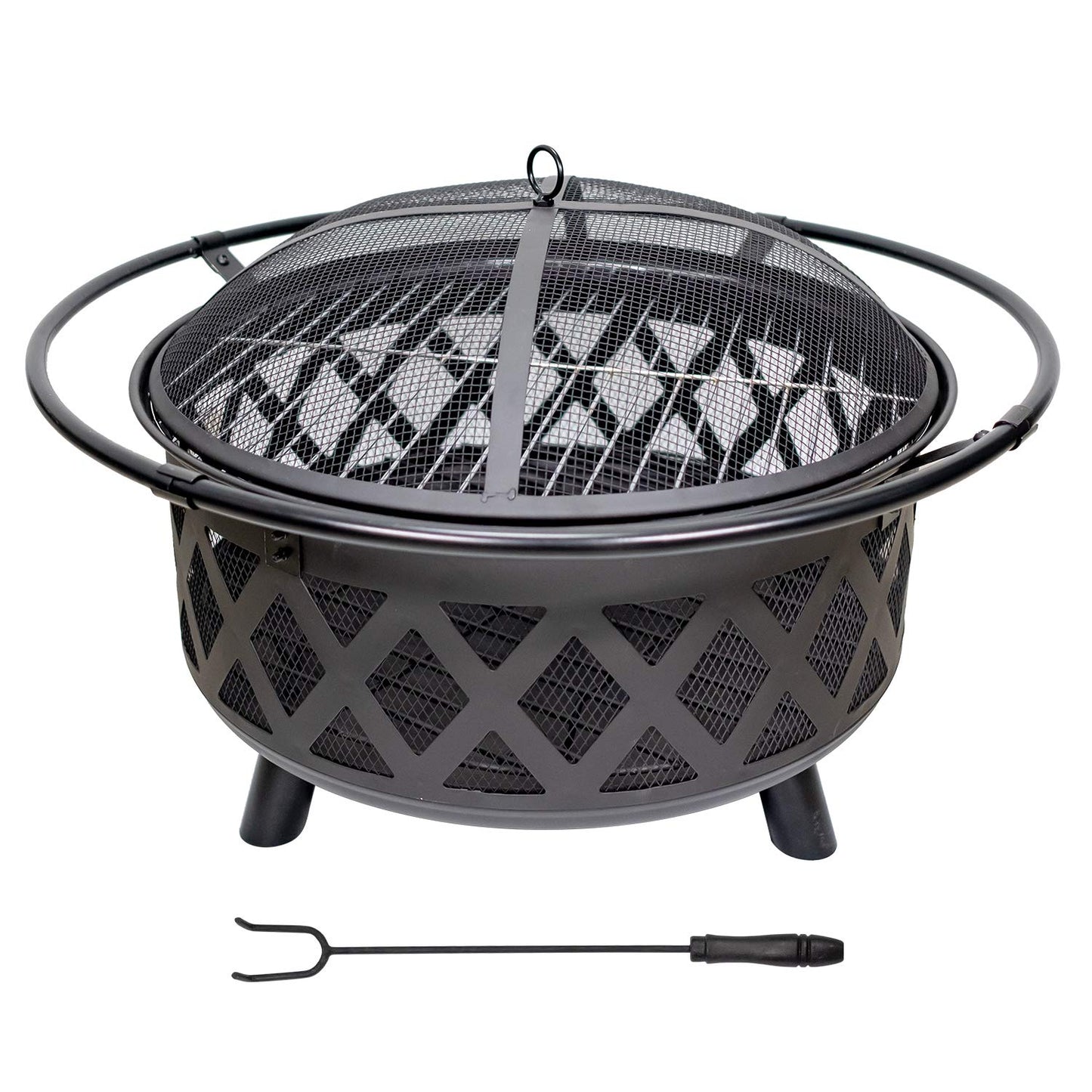 Outdoor Fire Pit 30in Wood Burning Steel Grill Firepit with Spark Screen Cover,Poker,Grill and Waterproof Cover for Patio Bonfire Backy