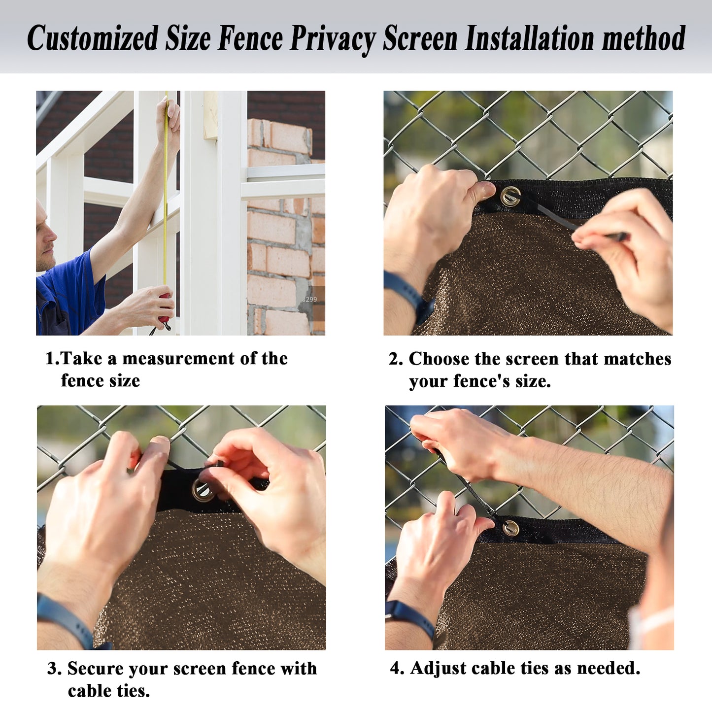 Custom Size Privacy Fence Screen 90% Blockage Fence Cover Windscreen Heavy Duty 170 GSM for Patio,Yard Backyard, Balcony, Pool Deck and Outdoor Spaces Brown (We Make Custom Size)